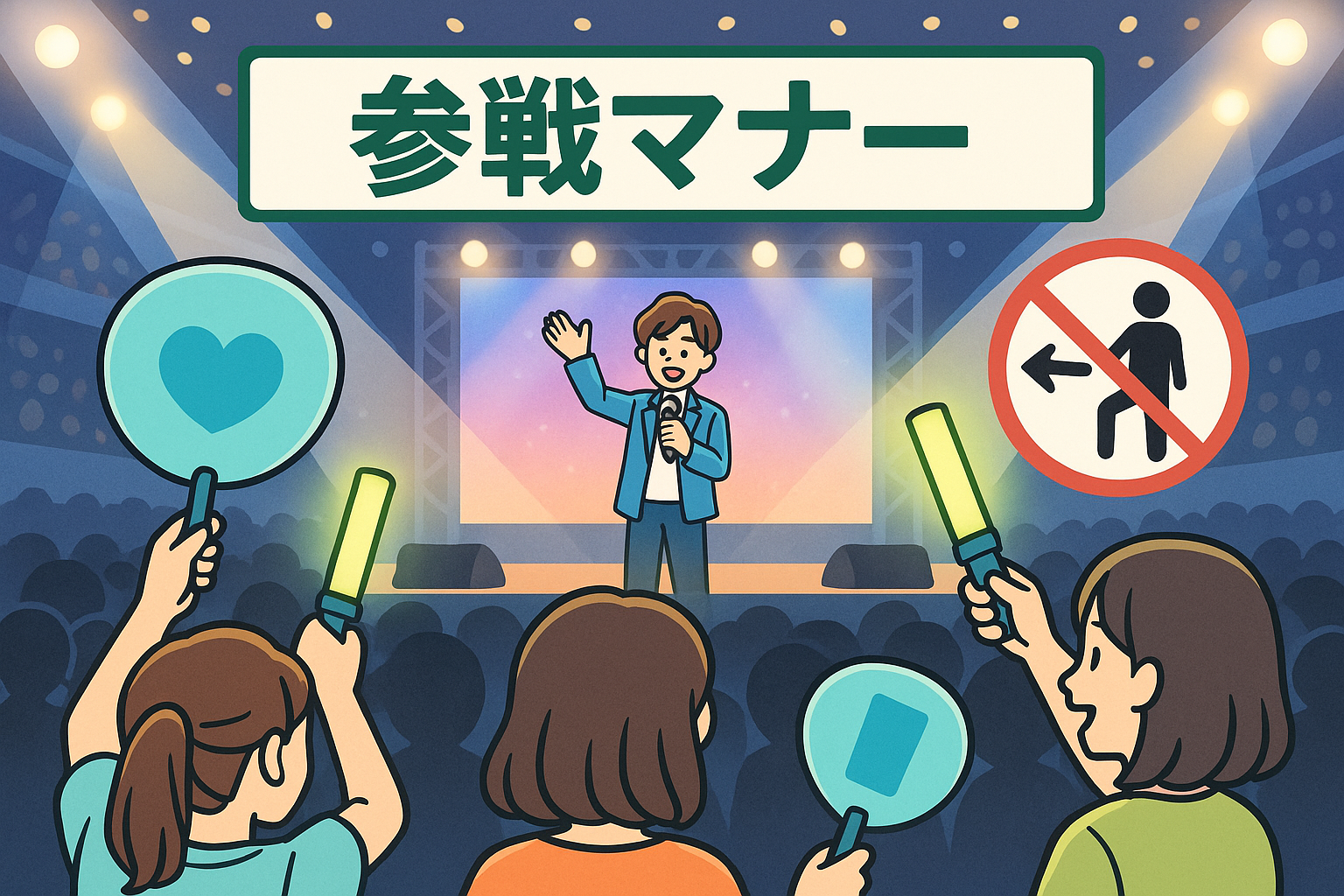 ライブ参戦時の現場の様子・うちわとペンライトを持つファン