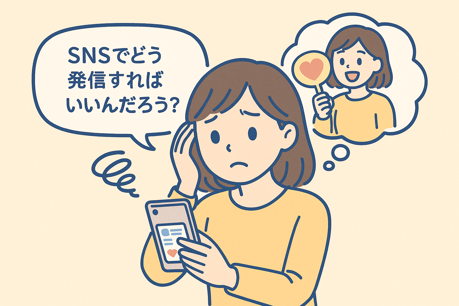 SNSで推し活に悩む初心者の女の子イメージ