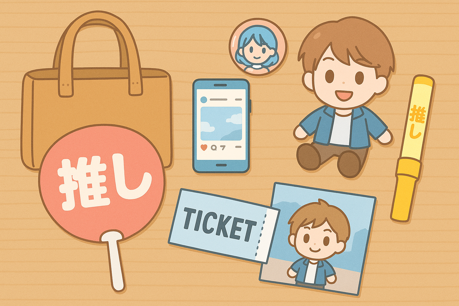 推し活の基本グッズ一式（バッグ・スマホ・アクスタなど）