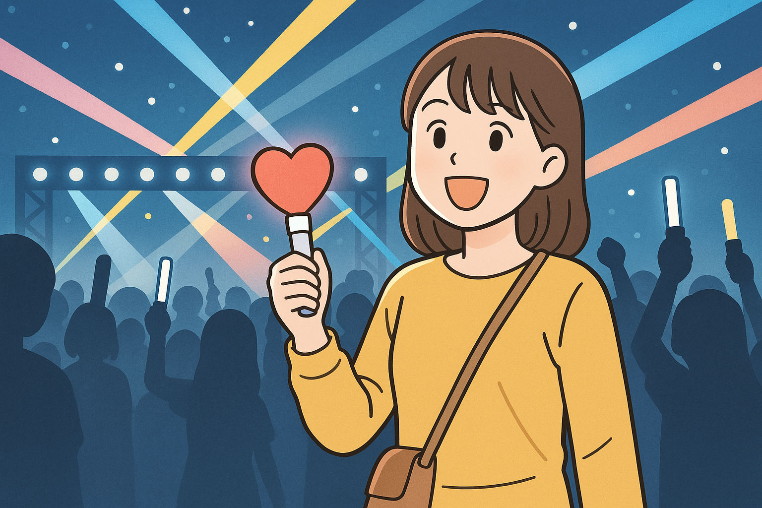 ライブ会場で一人で参戦している女性のイラスト