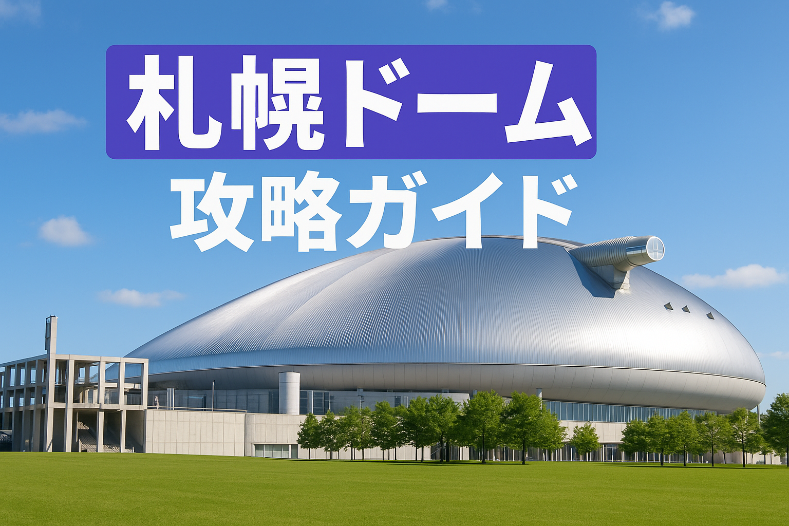 「札幌ドームの全景。ドーム型の屋根に囲まれた広大な屋内スタジアムの様子」